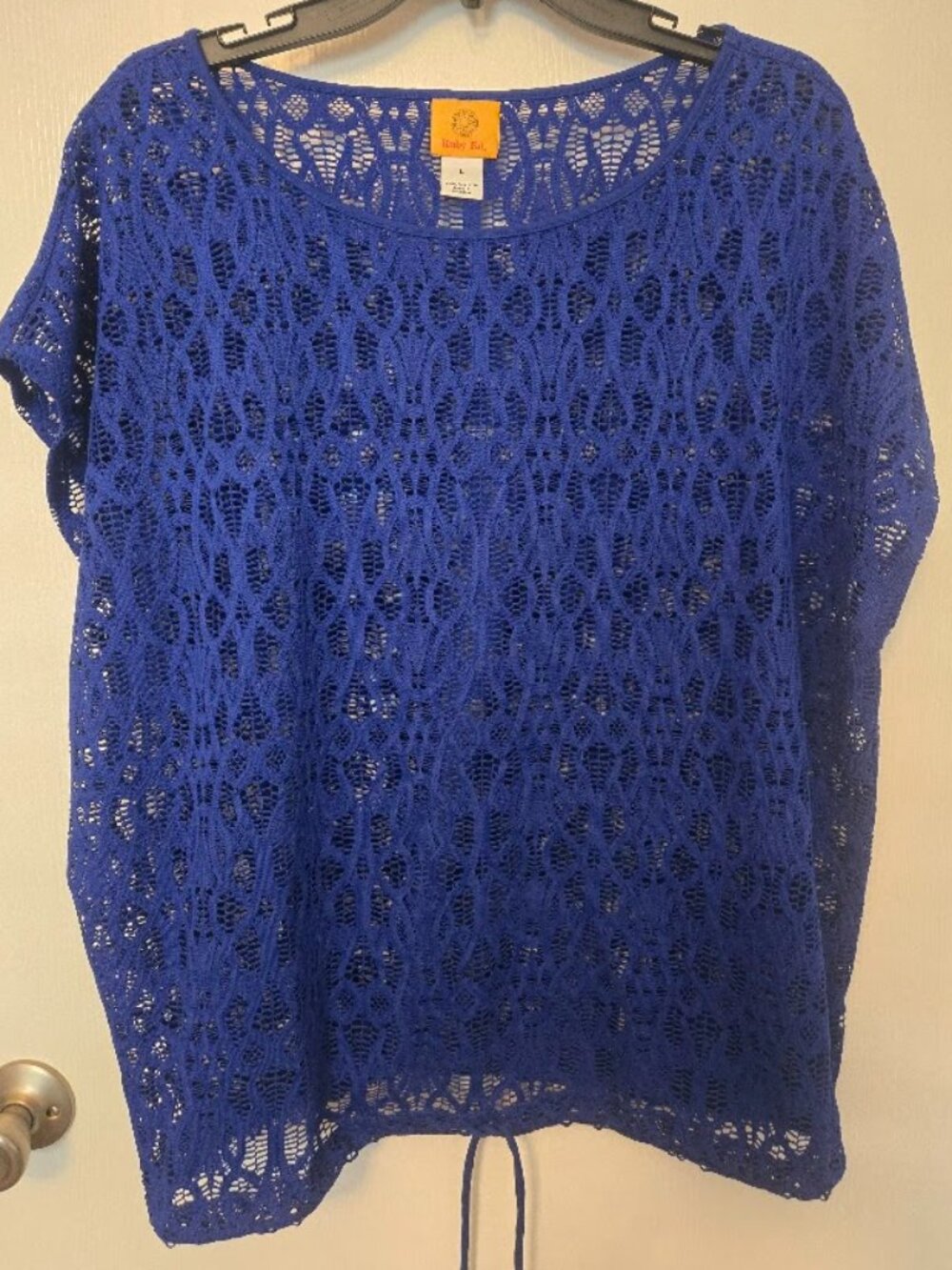 Ruby Rd. cerulean blue sheer lacy top NWOT Size L‎